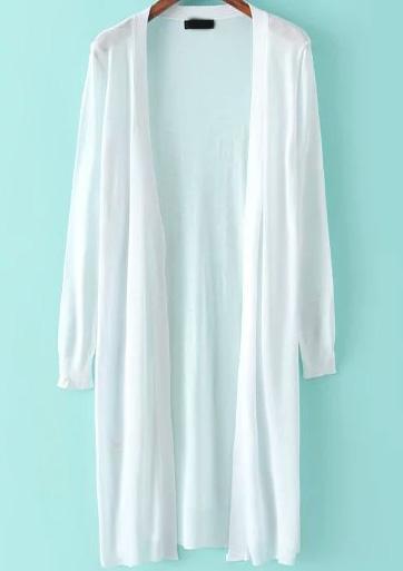 Romwe White Long Sleeve Loose Knit Cardigan