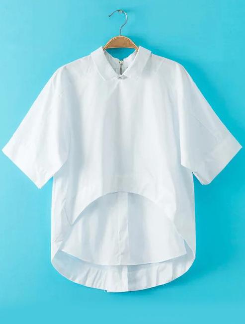 Romwe Lapel With Zipper Dip Hem Blouse