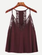 Romwe Burgundy Contrast Lace Cami Top