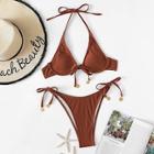 Romwe Metal Detail Halter Bikini Set
