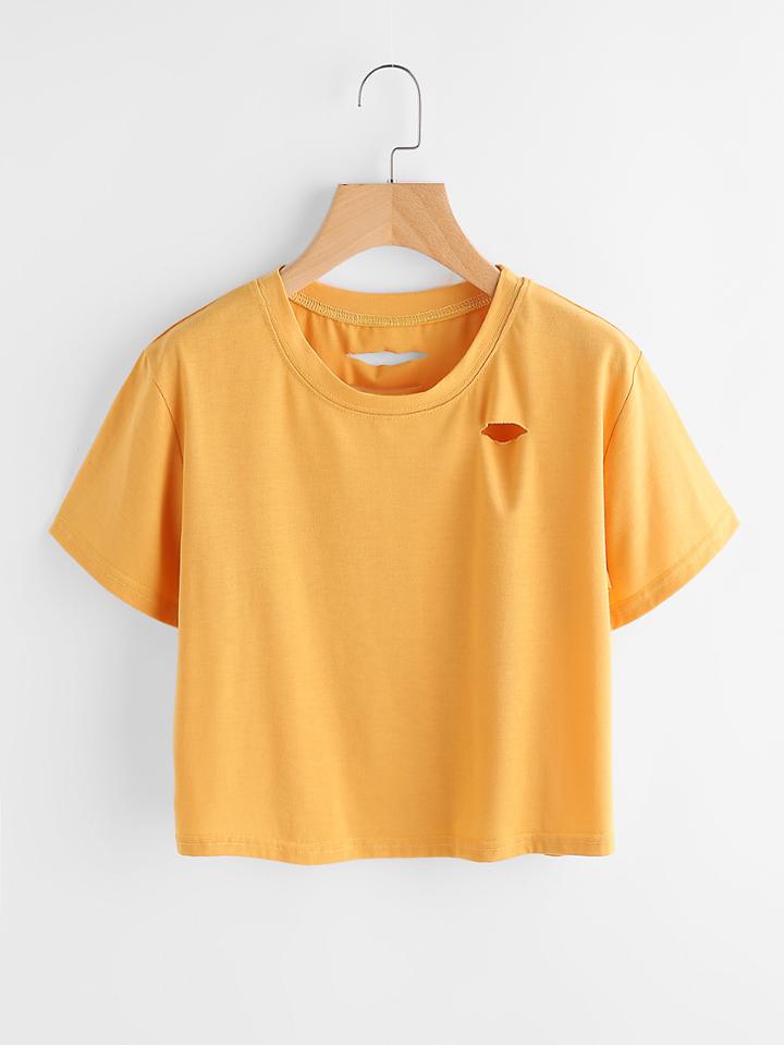 Romwe Ladder-cutout Back Ripped Tee