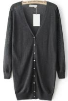 Romwe V Neck With Buttons Knit Black Cardigan