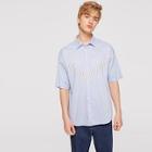 Romwe Guys Stripe Panel Curved Hem Buttoned Shirt