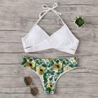 Romwe Halter Top With Random Tropical Low Rise Bikini