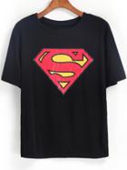 Romwe Superman Print Black T-shirt