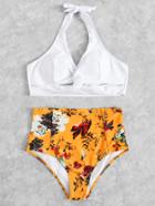 Romwe Flower Print Twist Bikini Set