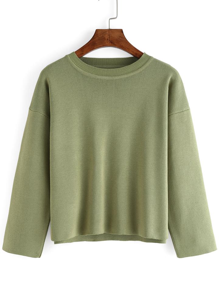 Romwe Dropped Shoulder Seam Split Side Jersey Sweater