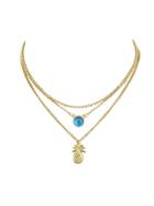 Romwe Pineapple Blue Beads Pendant Maxi Multi Layer Necklace