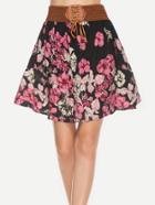 Romwe Contrast Waist Florals Skirt