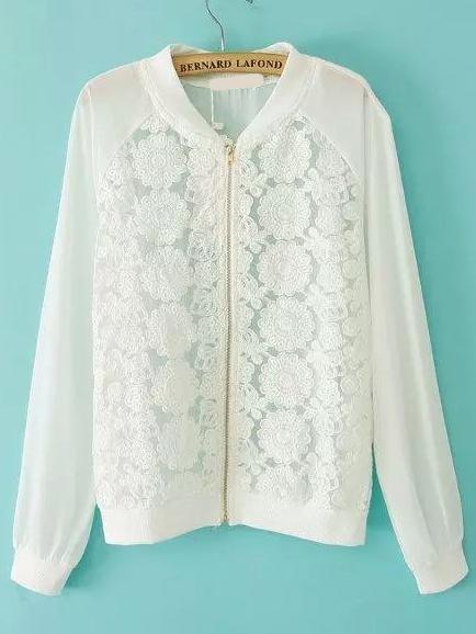Romwe Embroidered Organza Bomber Jacket