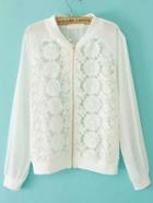 Romwe Embroidered Organza Bomber Jacket