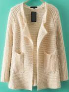 Romwe Open Front Pockets Beige Coat