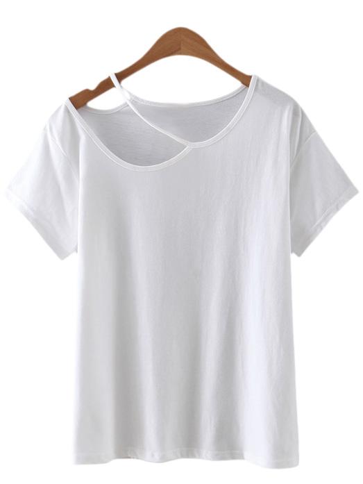 Romwe White Cold Shoulder Cut Out Casual T-shirt