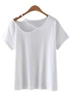 Romwe White Cold Shoulder Cut Out Casual T-shirt