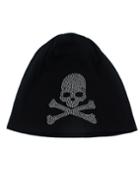 Romwe Black Cotton Stretch Skull Printed Women Beanie Hat