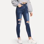 Romwe Faded Wash Destroyed Skinny Jeans