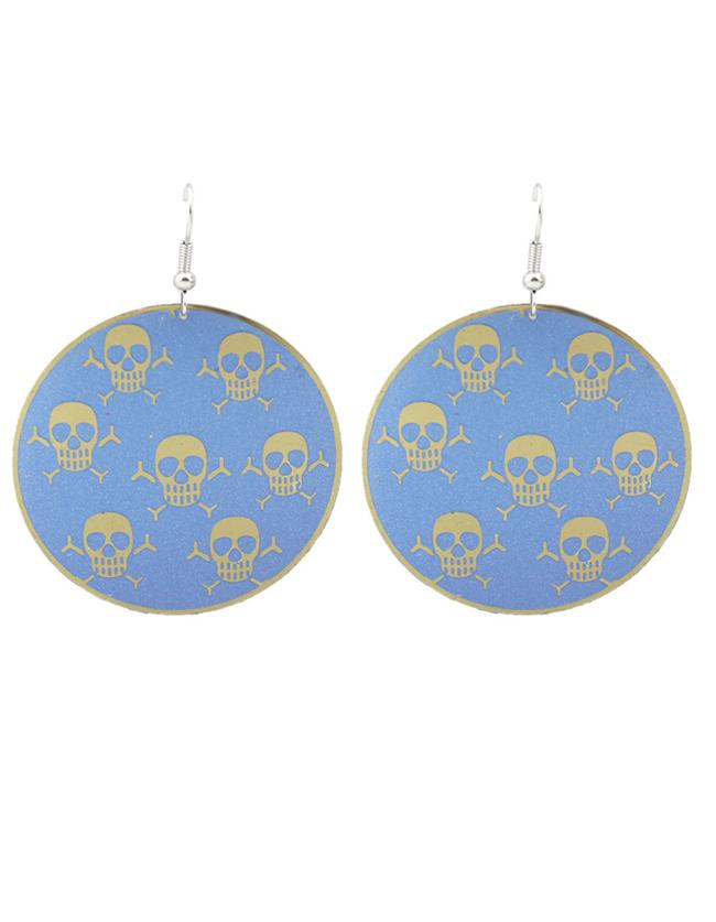 Romwe Blue Skull Printed Round Big Earrings