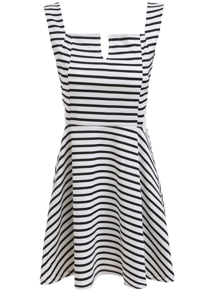 Romwe Straps V Cut Striped Flare Dress