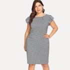 Romwe Plus Ruffle Sleeve Checked Dress