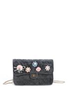 Romwe Flower Embellished Twist Lock Quilted Bag