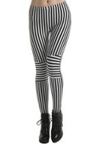 Romwe Romwe Vertical Striped Black-white Leggings