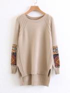 Romwe Contrast Patch High Low Sweater