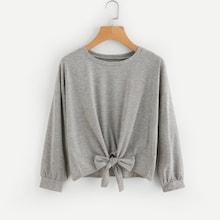 Romwe Plus Solid Knot Hem Sweatshirt