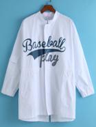 Romwe Stand Collar Letter Print Split Jacket