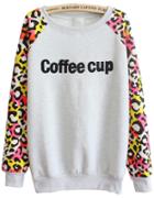 Romwe Leopard Coffee Cup Print Grey Sweatshirt