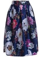 Romwe With Zipper Florals Skirt