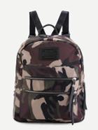 Romwe Camouflage Nylon Front Zipper Backpack