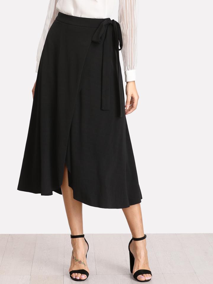 Romwe Self Belted Overlap Skirt