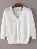 Romwe White Hollow Lace Splicing Cardigan Knitwear