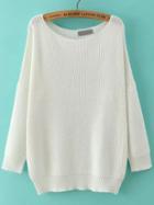 Romwe Scoop Neck Long Sleeve Loose White Sweater