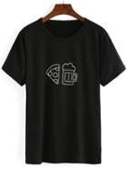 Romwe Black Beer Print T-shirt