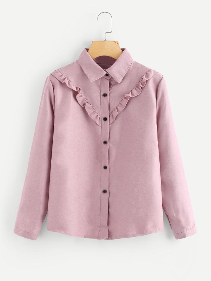 Romwe Frill Trim Single Breasted Shirt