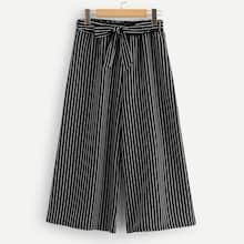 Romwe Plus Striped Belted Wide Leg Pants