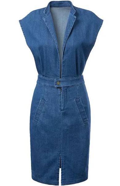 Romwe Deep V Neck Split Denim Bodycon Dress