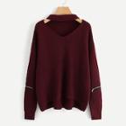 Romwe Plus V Cut Zipper Up Sleeve Jumper