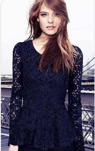 Romwe Lace Flouncing Blue Blouse