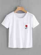 Romwe Rose Patch Pocket Tee