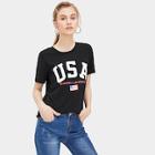 Romwe Letter And Flag Print Tee