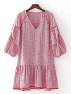 Romwe Drop Shoulder Low Waist Embroidery Dress