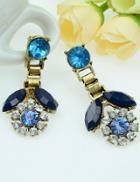 Romwe Blue Gemstone Gold Flower Earrings