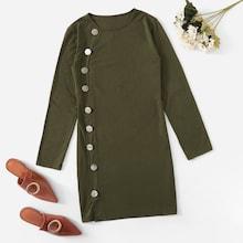 Romwe Single Breasted Solid Dress
