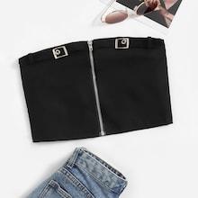Romwe Zip Up Tape Detail Tube Top