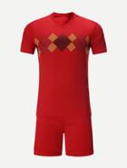 Romwe Men Belgium Football Host Team T-shirt With Shorts