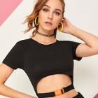 Romwe Cut Out Belted Crop Tee
