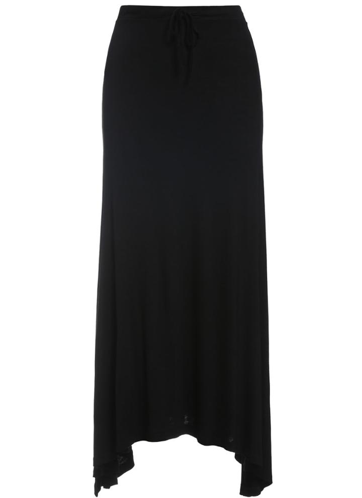 Romwe Drawstring Loose Black Skirt