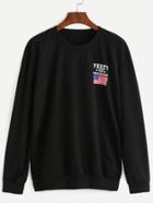Romwe Black American Flag And Letter Print Sweatshirt